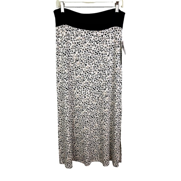 NWT Kensie Leopard Cheetah Print Maxi Skirt Heather Vanilla Cream Black Jersey M - Picture 1 of 11